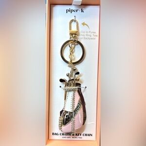 ⛳️PIPER K, Elegant pink & gold golf bag keychain/bag charm with rhinestone 💗NWT